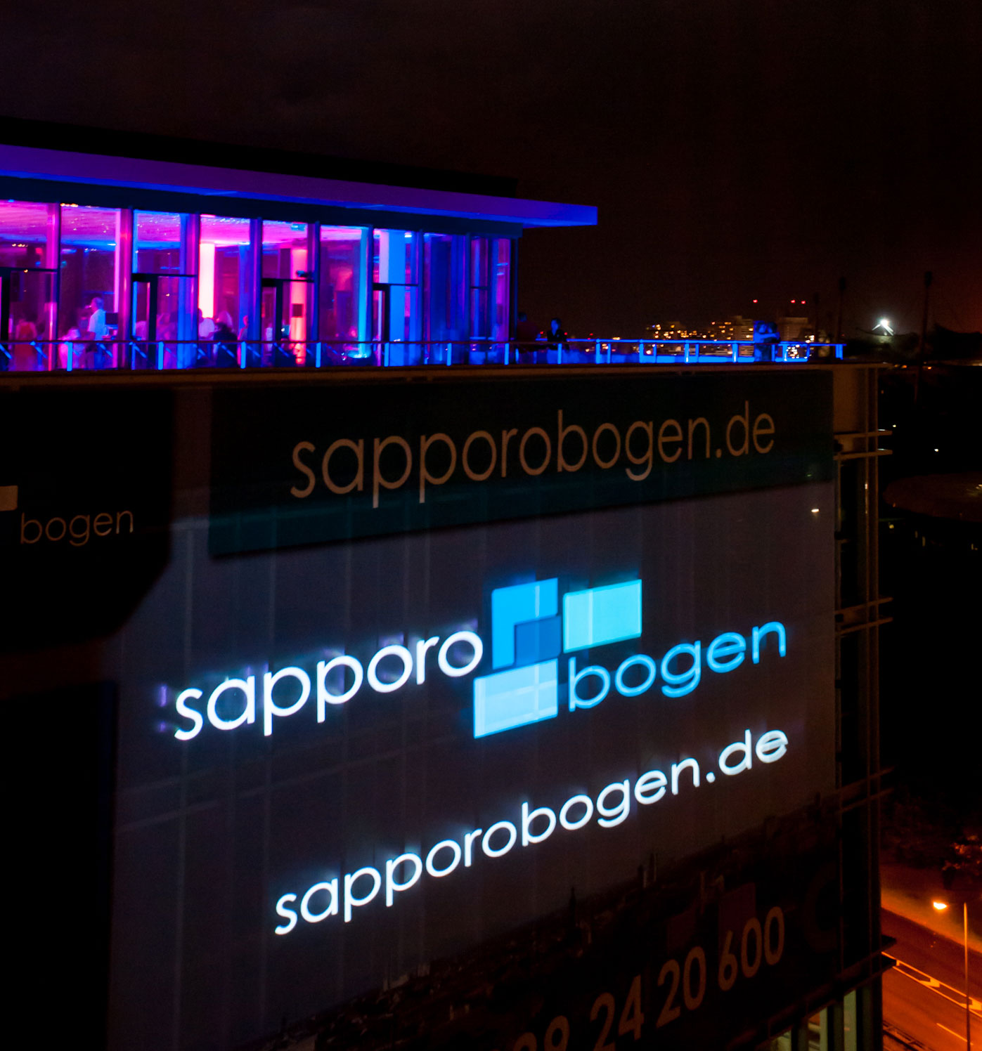 Nocturnal facade projection like Sapporobogen