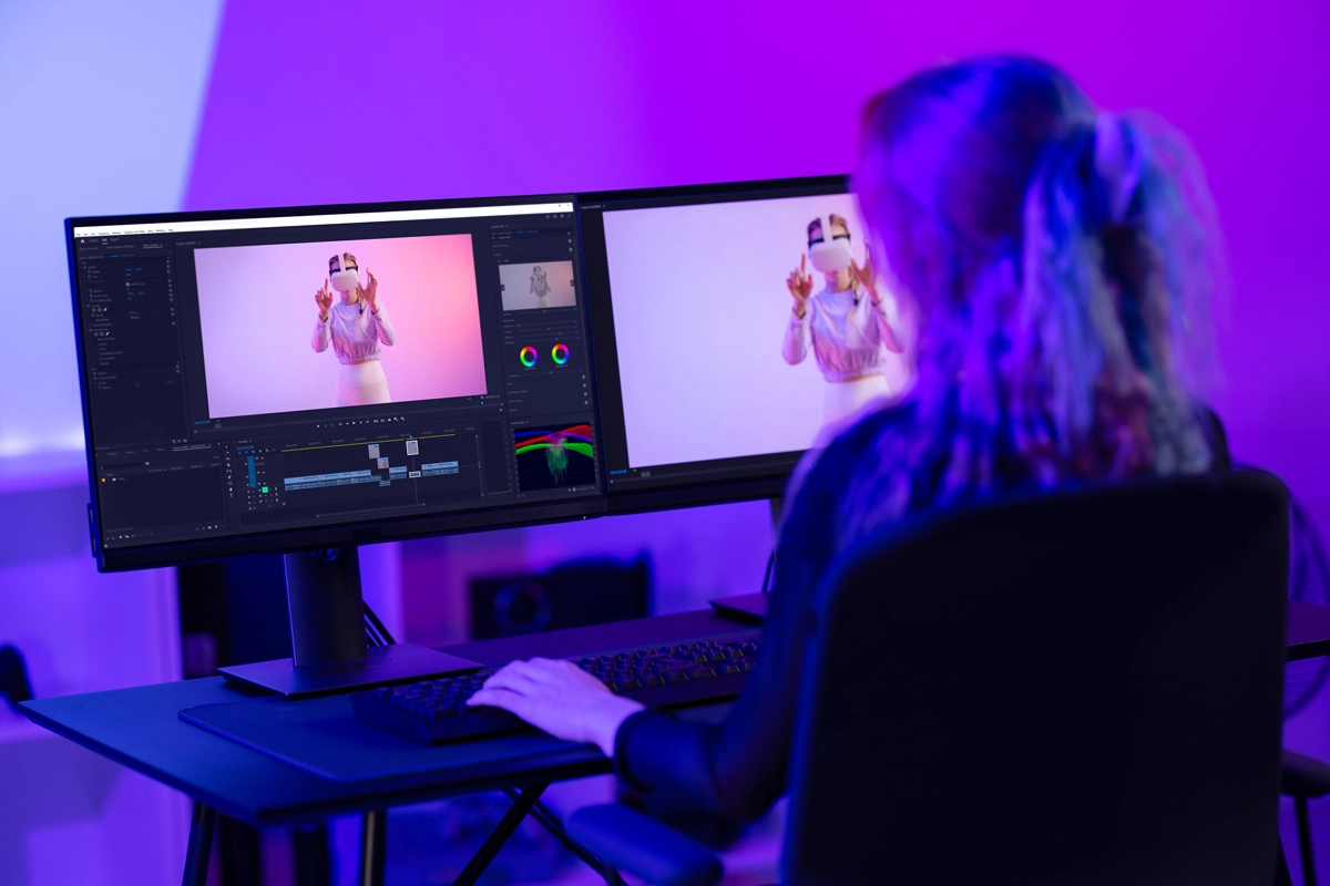 Someone is editing a video on a computer