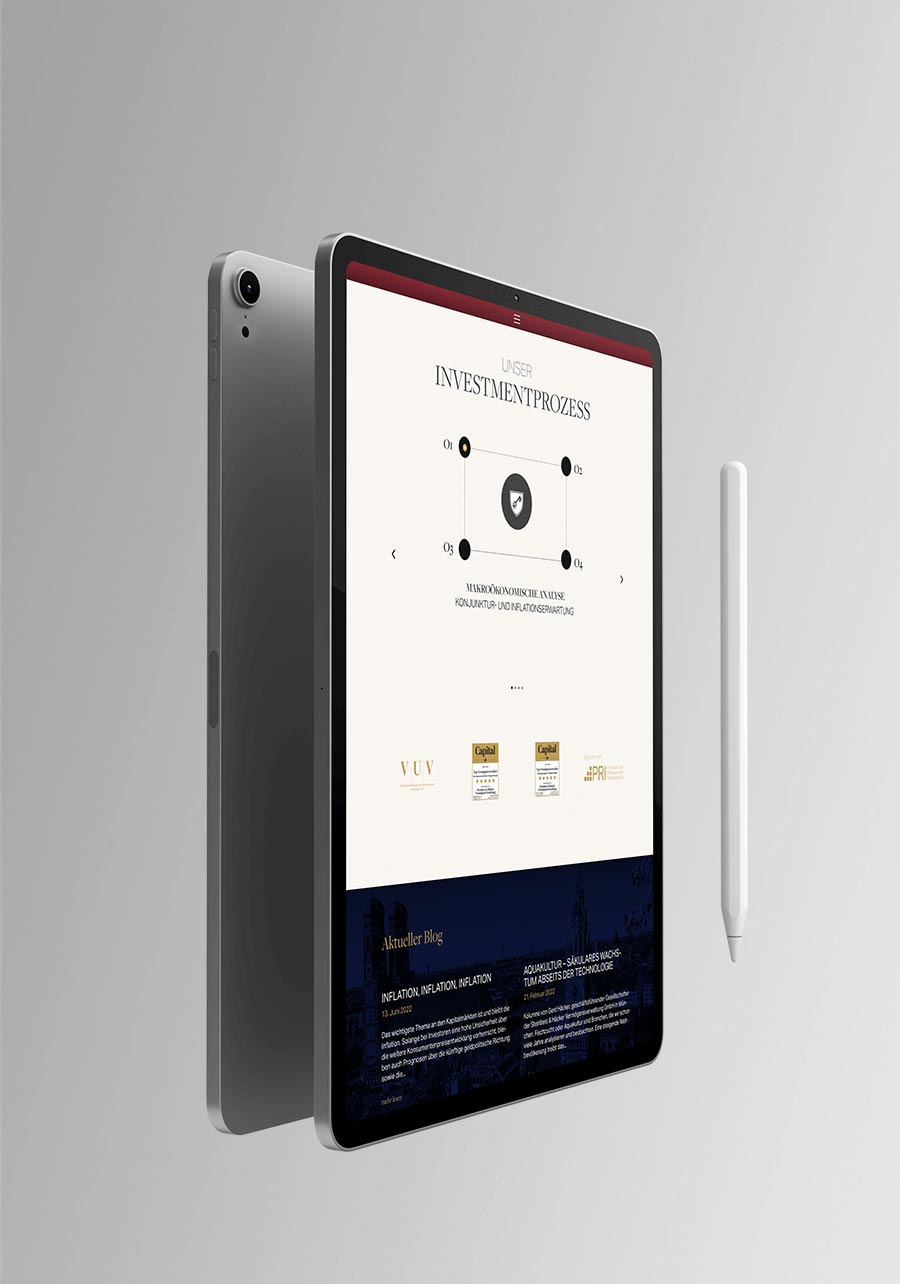 Tablet with the website of Steinbeis & Häcker Vermögensverwaltung GmbH