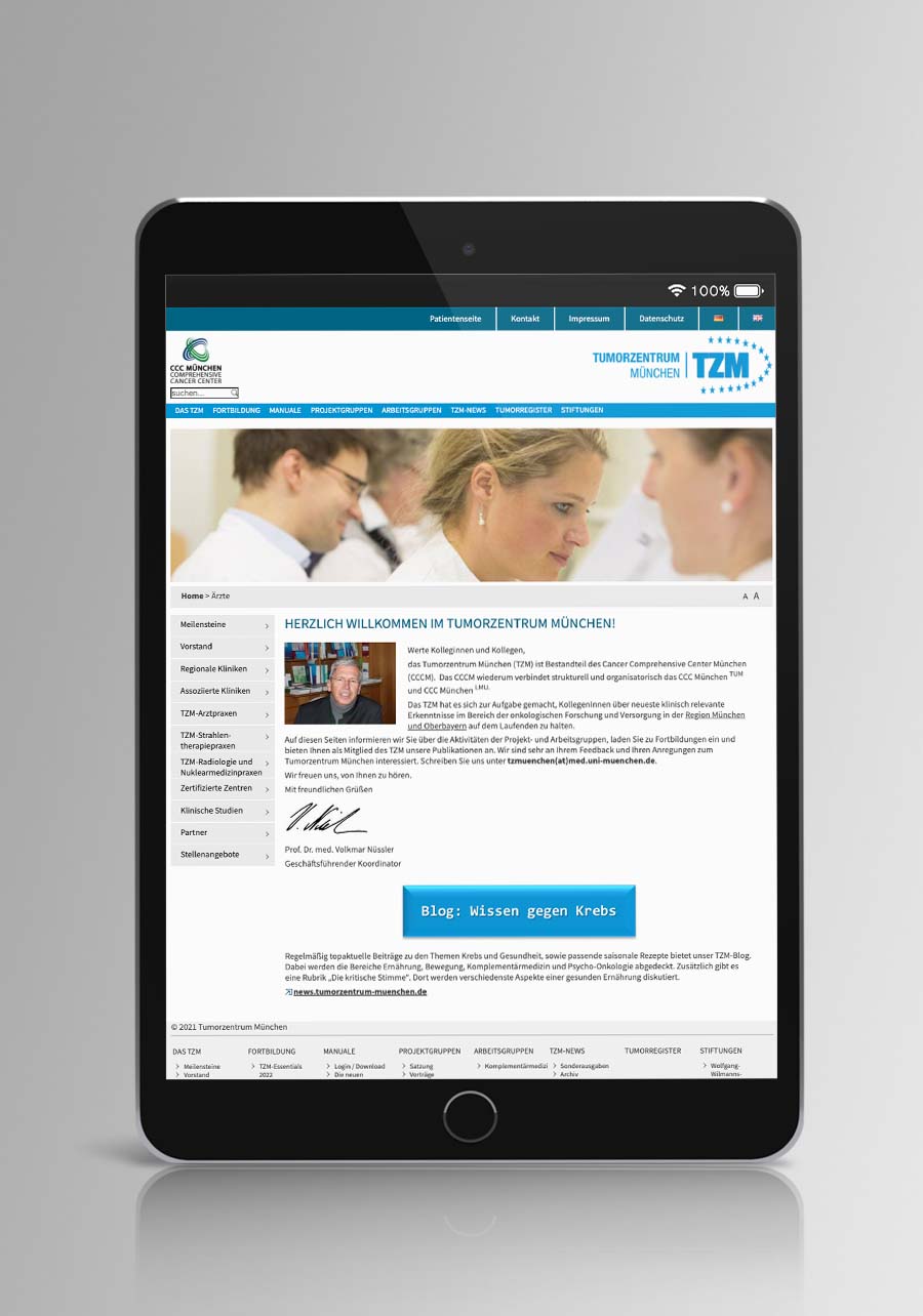 [Translate to English:]  Tumorzentrum-Muenchen_ipad