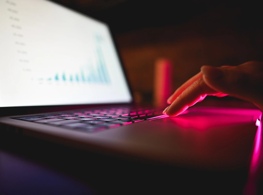 someone reads statistics on a computer