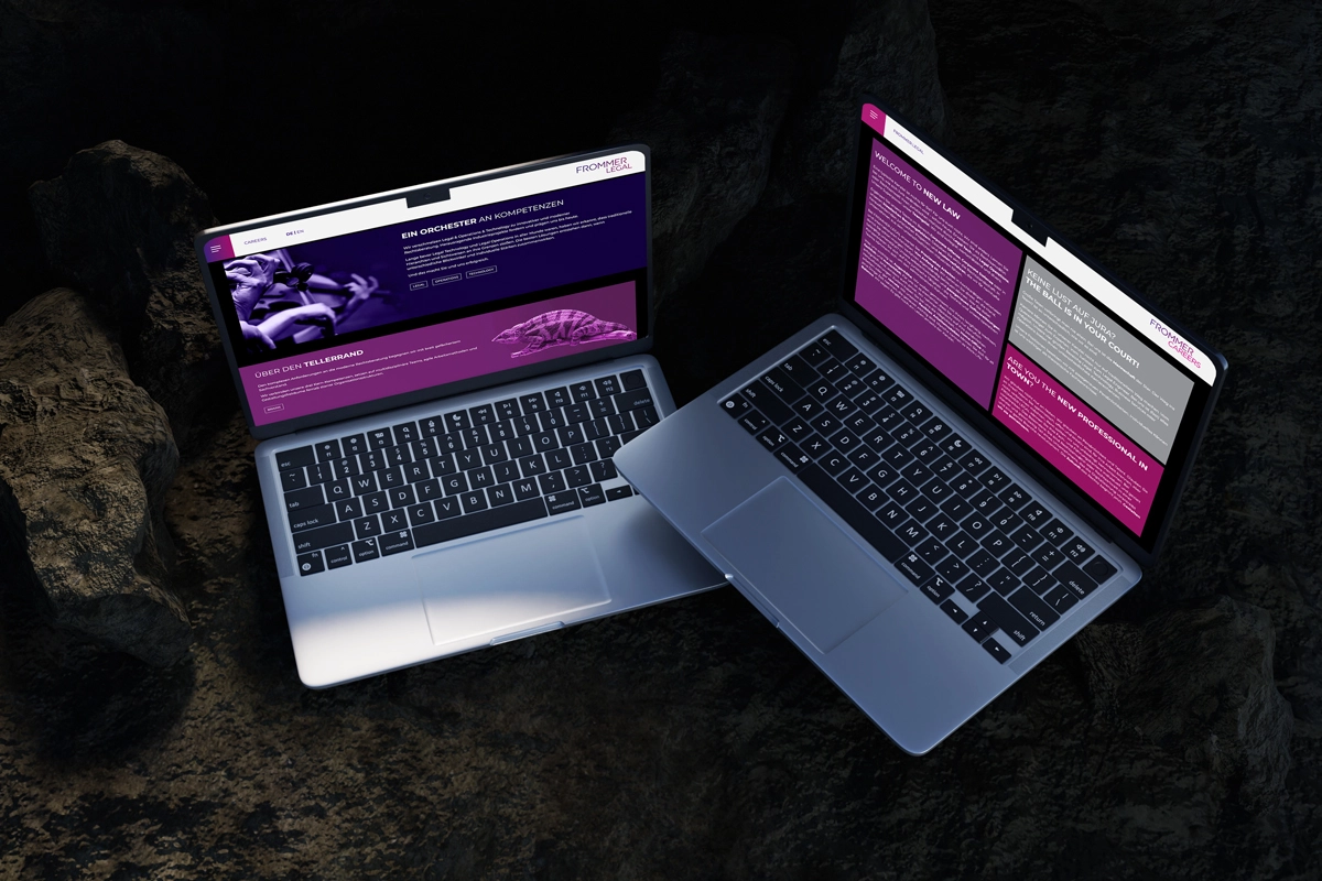 Computers display Frommer.Legal website